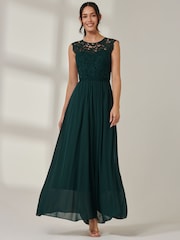 Jolie Moi Green Leanne Cap Sleeve Lace Maxi Dress - Image 1 of 6