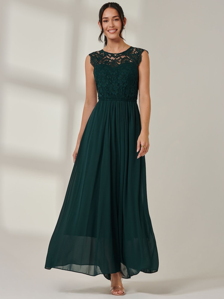 Jolie Moi Green Leanne Cap Sleeve Lace Maxi Dress - Image 1 of 6 Jolie Moi Green Leanne Cap Sleeve Lace Maxi Dress - Image 1 of 6