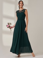 Jolie Moi Green Leanne Cap Sleeve Lace Maxi Dress - Image 5 of 6