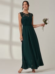 Jolie Moi Green Leanne Cap Sleeve Lace Maxi Dress - Image 6 of 6