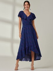 Jolie Moi Blue Animal Print Frill Maxi Dress - Image 4 of 6