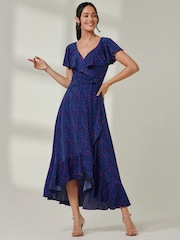 Jolie Moi Blue Animal Print Frill Maxi Dress - Image 6 of 6