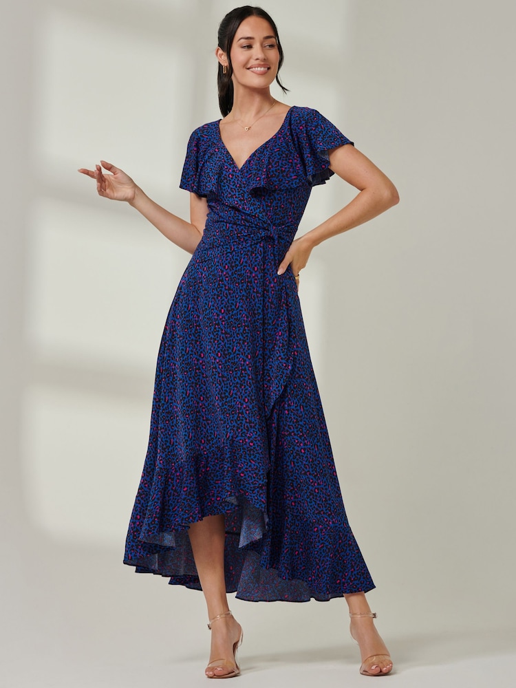 Jolie Moi Blue Animal Print Frill Maxi Dress - Image 6 of 6 Jolie Moi Blue Animal Print Frill Maxi Dress - Image 6 of 6
