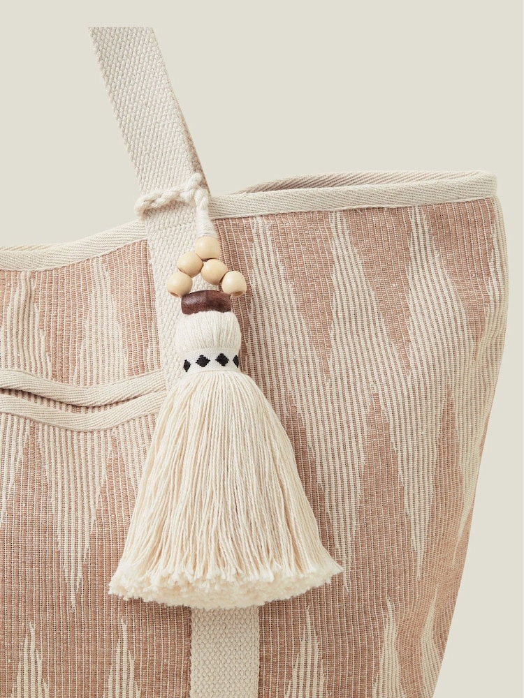 Accessorize Cream Chevron Beach 100% Cotton Bag - Image 2 of 3 Accessorize Cream Chevron Beach 100% Cotton Bag - Image 2 of 3