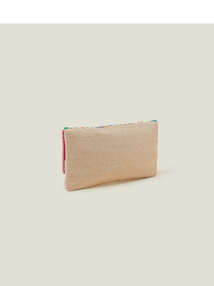 Accessorize Natural Beaded Mirror Clutch Bag - Image 1 of 1