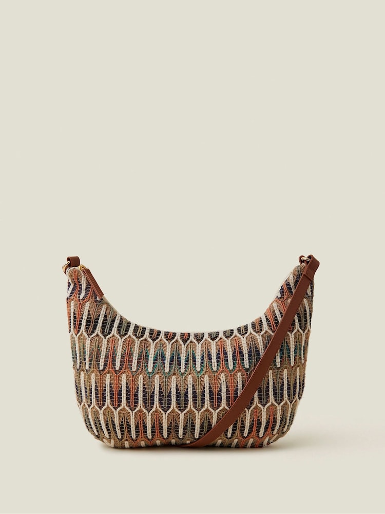Accessorize Natural Embroidered Scoop Cross-Body Bag - Image 1 of 3 Accessorize Natural Embroidered Scoop Cross-Body Bag - Image 1 of 3