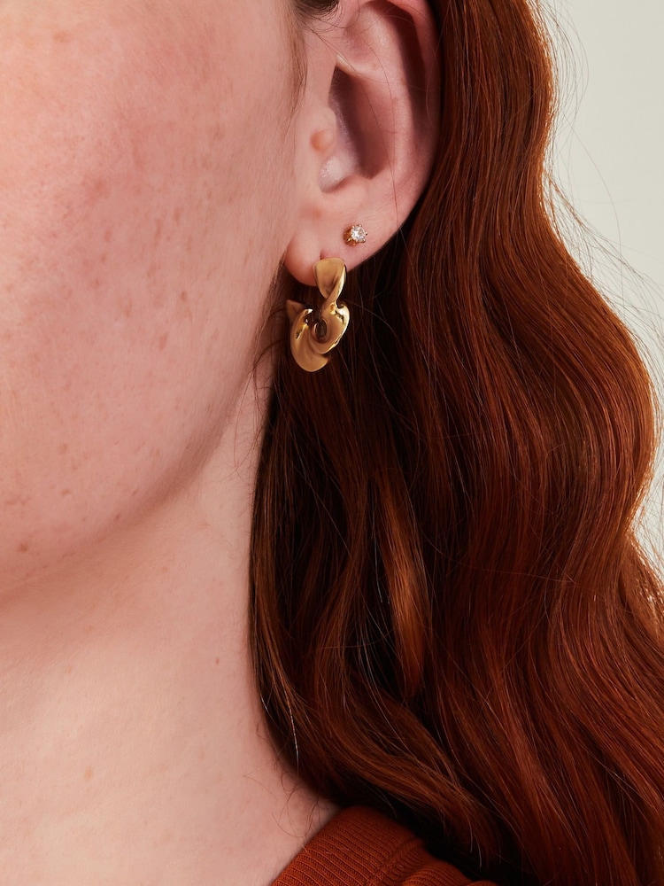 Accessorize Gold Plated 14ct Croissant Hoops Earrings - Image 3 of 3