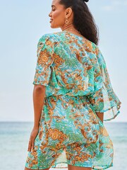 Sosandar Green Baroque Print Tie Waist Beach Kaftan - Image 4 of 6