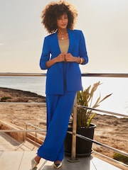 Sosandar Blue Ruched Sleeve Longline Relaxed Fit Blazer - Image 5 of 5