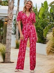 Sosandar Angel Sleeve Belt Detail Wide Leg Jumpsuit - Imagen 5 de 5