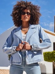 Sosandar Blue Denim Biker 100% Cotton Jacket - Image 1 of 5
