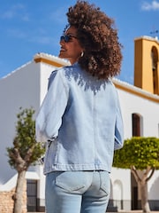 Sosandar Blue Denim Biker 100% Cotton Jacket - Image 3 of 5