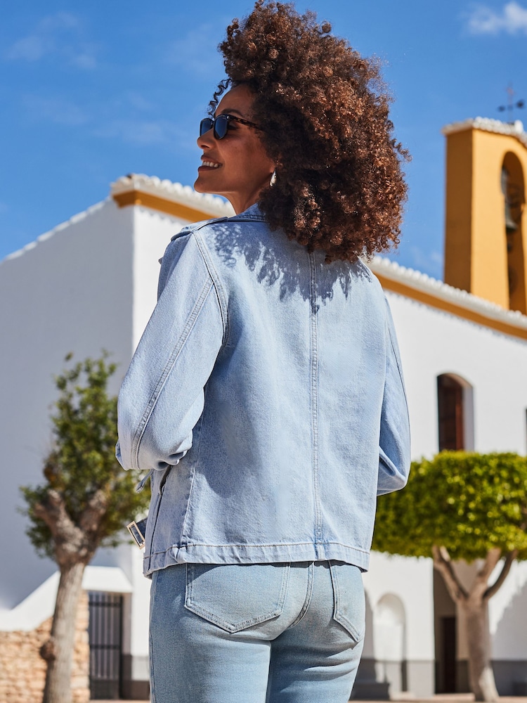 Sosandar Blue Denim Biker 100% Cotton Jacket - Image 3 of 5