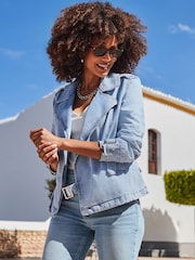 Sosandar Blue Denim Biker 100% Cotton Jacket - Image 5 of 5