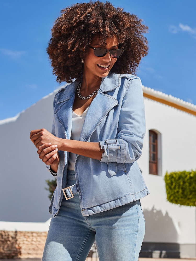 Sosandar Blue Denim Biker 100% Cotton Jacket - Image 5 of 5