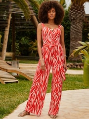 Sosandar Pink Zebra Print Wide Leg Jersey Jumpsuit - Image 1 of 5