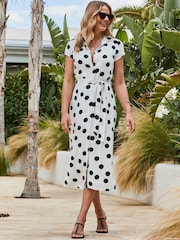 Sosandar White Floral Print Midi Shirt Dress With Belt - Image 4 of 5