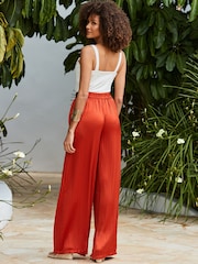 Sosandar Orange Plisse Wide Leg Trousers - Image 3 of 5
