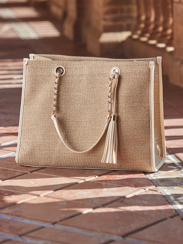 Sosandar Natural Tassel Detail Raffia Tote Bag - Image 1 of 4