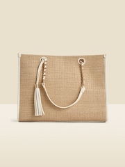 Sosandar Natural Tassel Detail Raffia Tote Bag - Image 2 of 4