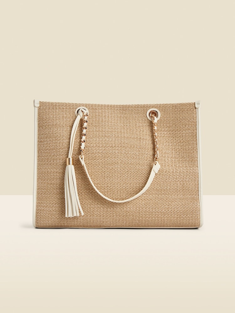 Sosandar Natural Tassel Detail Raffia Tote Bag - Image 2 of 4
