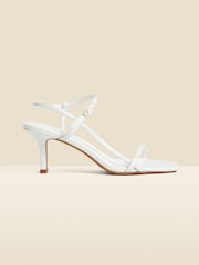 Sosandar White Leather Mid Heel Square Toe Sandals - Image 1 of 5