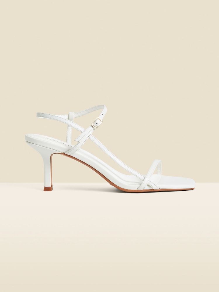 Sosandar White Leather Mid Heel Square Toe Sandals - Image 1 of 5