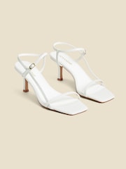 Sosandar White Leather Mid Heel Square Toe Sandals - Image 2 of 5