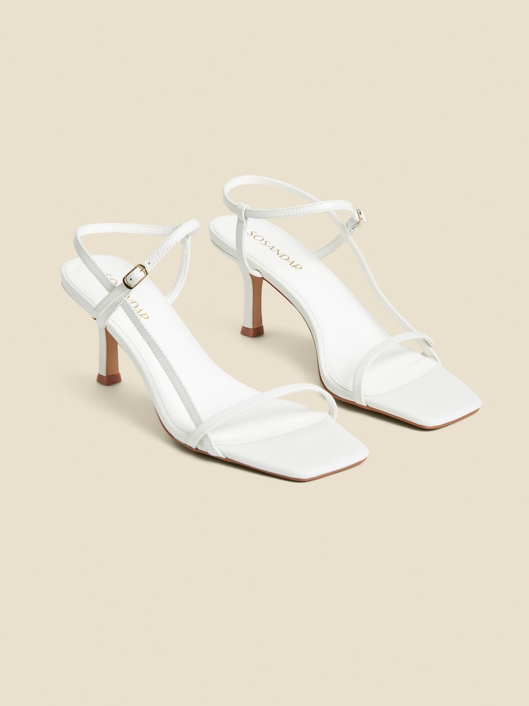 Sosandar White Leather Mid Heel Square Toe Sandals - Image 2 of 5