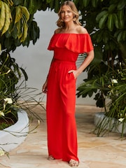 Sosandar Red Crinkle Wide Leg Trousers - Image 5 of 6