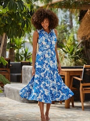 Sosandar Blue Paisley Print Jersey Midi Shirt Dress With Belt - Image 1 of 6