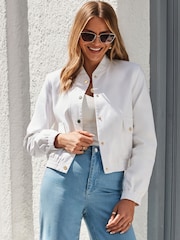 Sosandar White Summer Bomber Jacket With Luxe Gold Buttons - Image 4 of 5