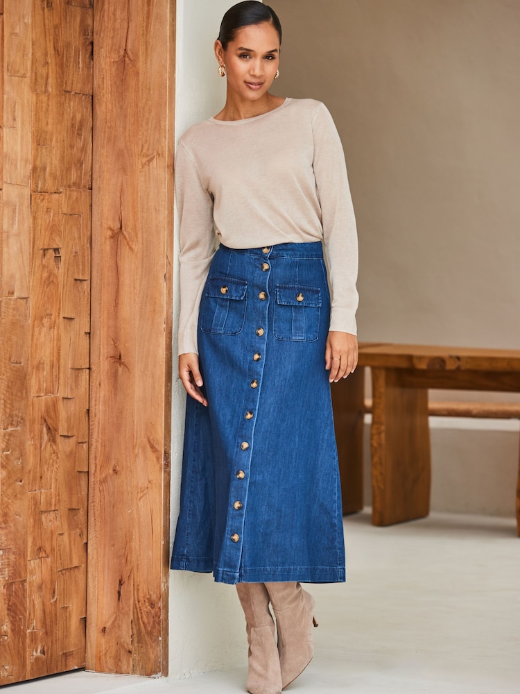 Sosandar Denim-Midi-Rock mit Taschendetail - Bild 1 von 5 Sosandar Denim-Midi-Rock mit Taschendetail - Bild 1 von 5