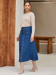 Sosandar Blue Pocket Detail Denim Midi Skirt - Image 2 of 5