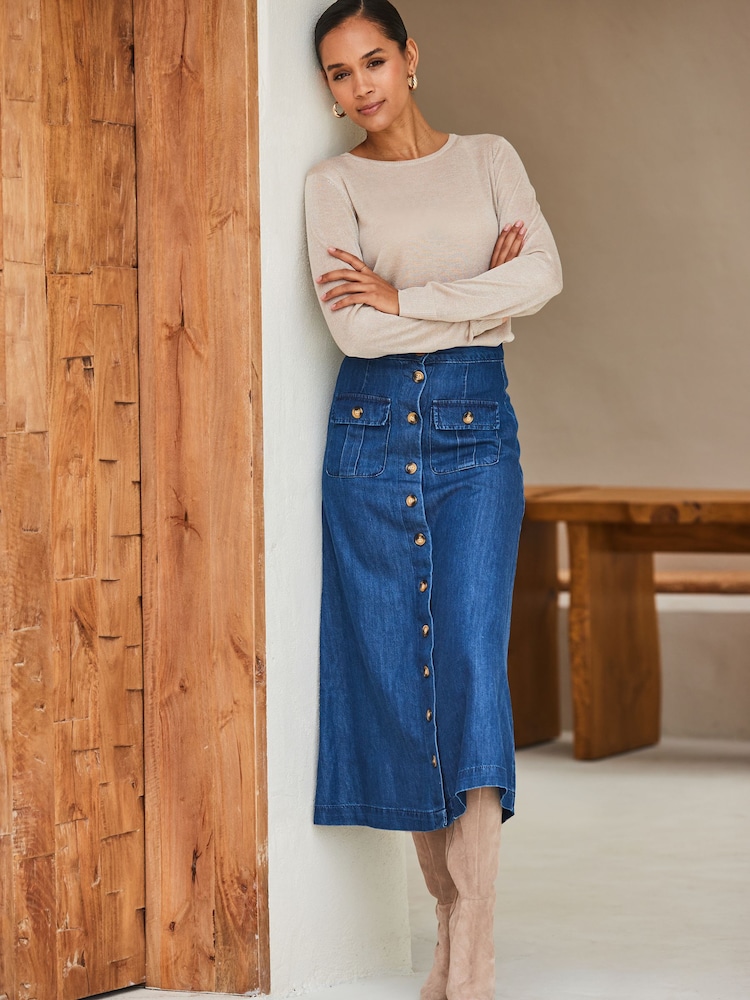 Sosandar Blue Pocket Detail Denim Midi Skirt - Image 5 of 5