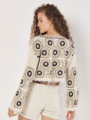 Apricot Brown Crochet Pentagon Bell Sleeve Top - Image 4 of 5