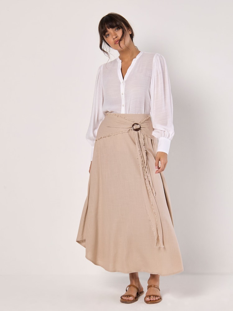 Apricot Grey Coconut Raw Edge Belt Skirt - Image 2 of 4