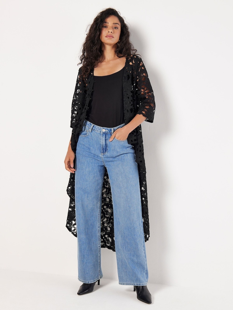 Apricot Black Guipure Extreme Top Cardigan - Image 1 of 4