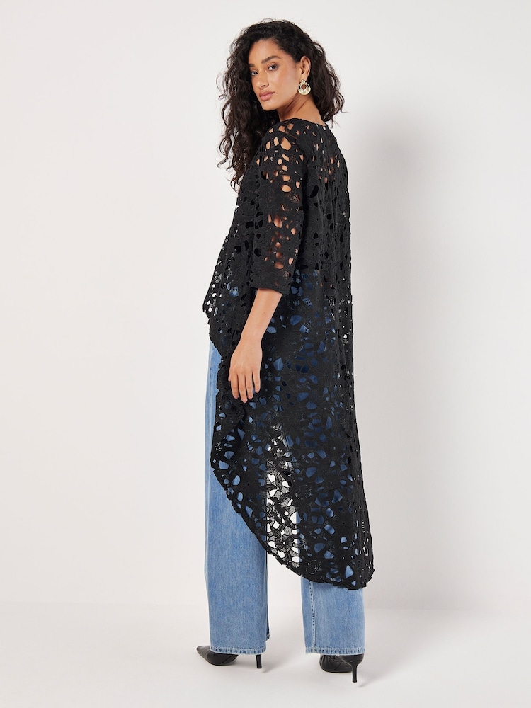 Apricot Black Guipure Extreme Top Cardigan - Image 2 of 4