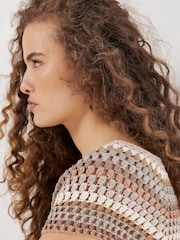 Apricot Pink Hand Knitted Crochet Stripes Top - Image 3 of 4