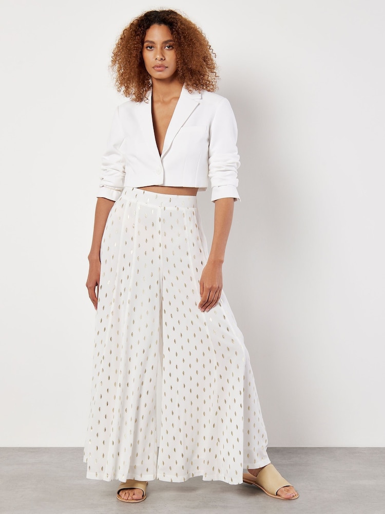 Apricot White Foil Speckle Flowy Trousers - Image 1 of 4