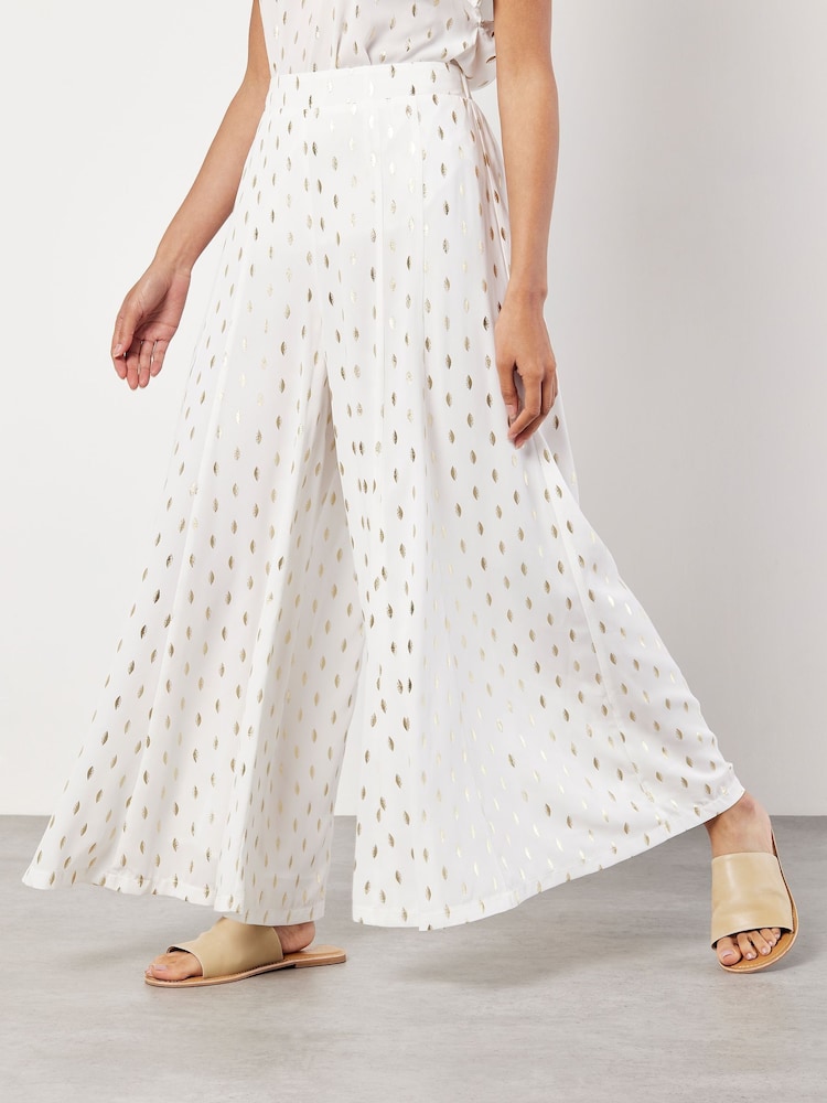 Apricot White Foil Speckle Flowy Trousers - Image 2 of 4