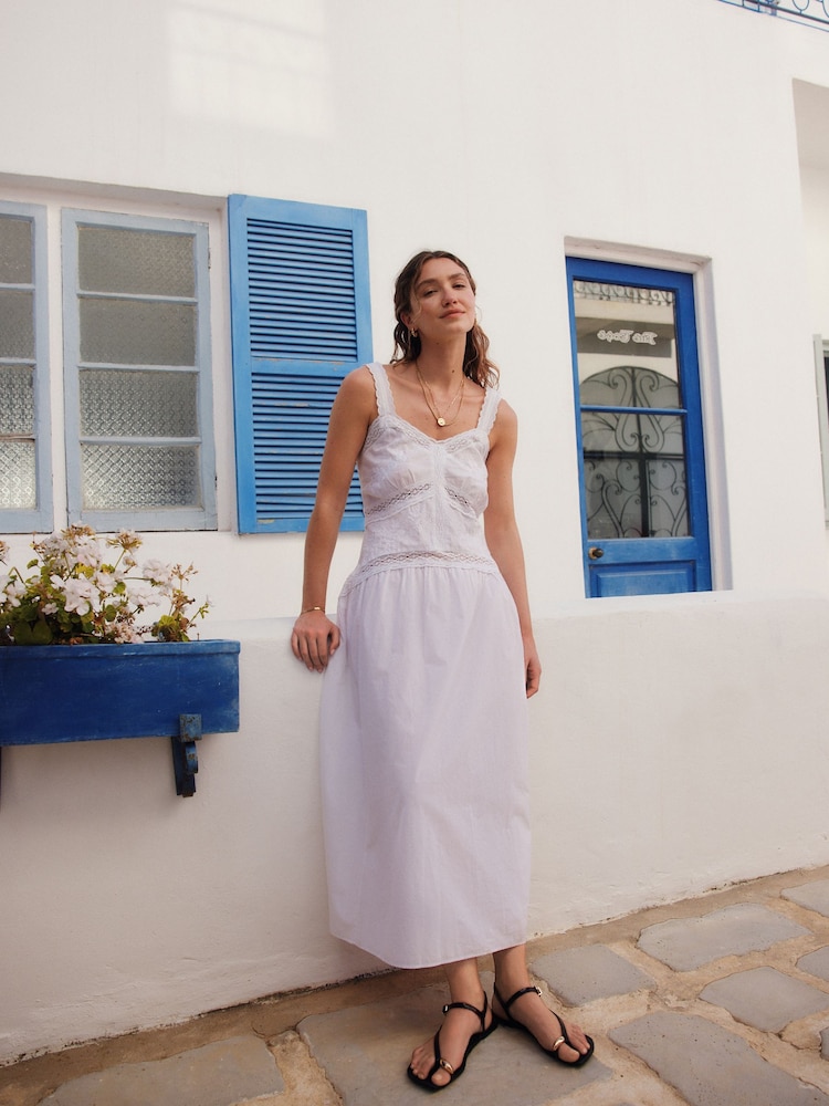 White Embroidered Cami Midi Dress - Image 4 of 10
