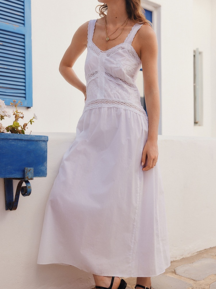 White Embroidered Cami Midi Dress - Image 6 of 10
