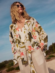 White/Coral 100% Cotton Tie Cover-Up - Image 2 of 9