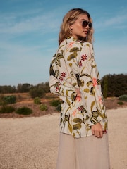 White/Coral 100% Cotton Tie Cover-Up - Image 3 of 9