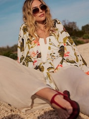 White/Coral 100% Cotton Tie Cover-Up - Image 5 of 9