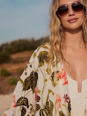 White/Coral 100% Cotton Tie Cover-Up - Image 6 of 9