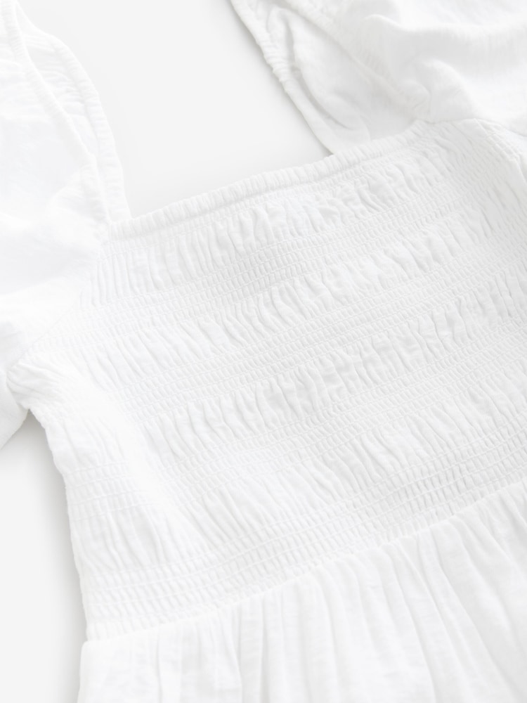 White Puff Sleeve Off Shoulder Midi Dress - Image 11 of 11