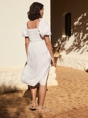 White Puff Sleeve Off Shoulder Midi Dress - Image 5 of 11